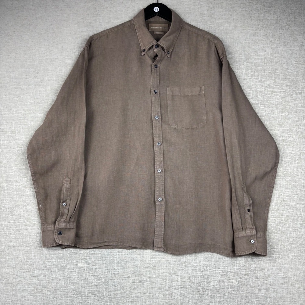 Abercrombie & Fitch Mens Large Brown 100% Linen Long Sleeve Button Down Shirt